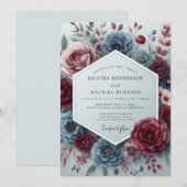 Slate Rouge Somber Flora Wedding Kaart (Voorkant / Achterkant)