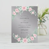 Slate Roze Blosbloem Bruiloft Kaart (Staand voorkant)