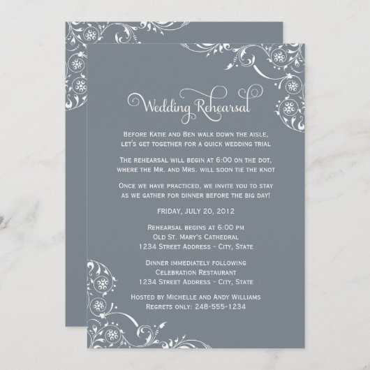 Slate Scrolls Wedding Rehearsal and Dinner Kaart (Voorkant / Achterkant)