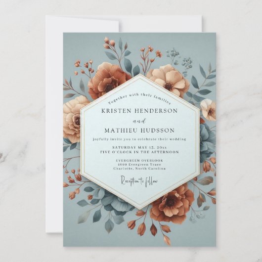 Slate & Sienna Artistic Bloom Wedding Kaart (Voorkant)