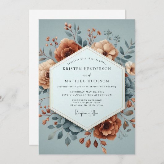 Slate & Sienna Artistic Bloom Wedding Kaart (Voorkant / Achterkant)