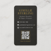 Slate Stone Black White Gold Monogram QR Code Visitekaartje (Achterkant)