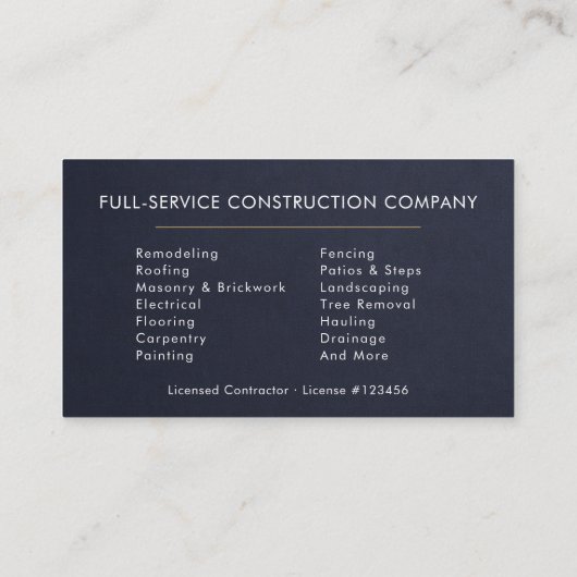 Slate Stone Building Construction Navy Blue   Visitekaartje (Achterkant)