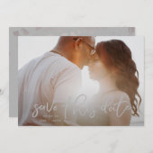 Slate Stone Gray Photo Classic Calligraphy Save The Date (Voorkant / Achterkant)