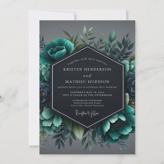 Slate Teal Moody Flora Wedding Kaart (Voorkant)