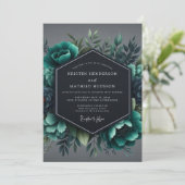 Slate Teal Moody Flora Wedding Kaart (Staand voorkant)