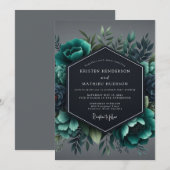 Slate Teal Moody Flora Wedding Kaart (Voorkant / Achterkant)