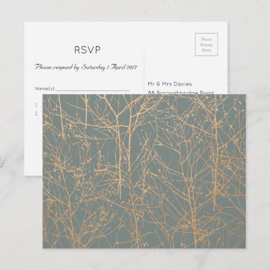 Slate 'Tree' Wedding RSVP Uitnodiging Briefkaart (Voorkant / Achterkant)