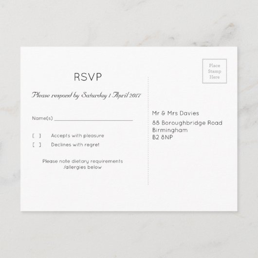 Slate 'Tree' Wedding RSVP Uitnodiging Briefkaart (Achterkant)