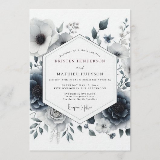 Slate Umbral Anemone Wedding Kaart (Voorkant)