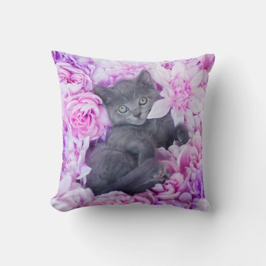 Slater Kitten Paarse Floral Kussen (Voorkant)