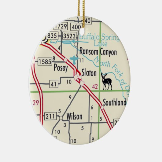 Slaton TX Road Map Keramisch Ornament (Rechts)