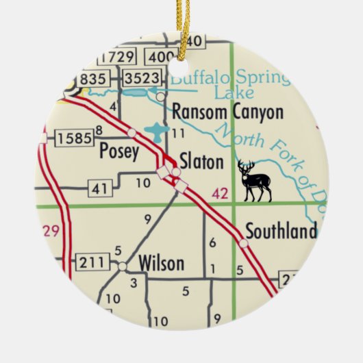 Slaton TX Road Map Keramisch Ornament (Voorkant)