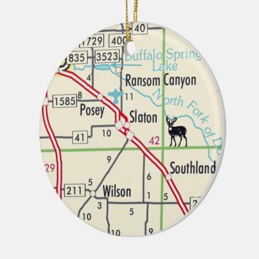 Slaton TX Road Map Keramisch Ornament (Links)