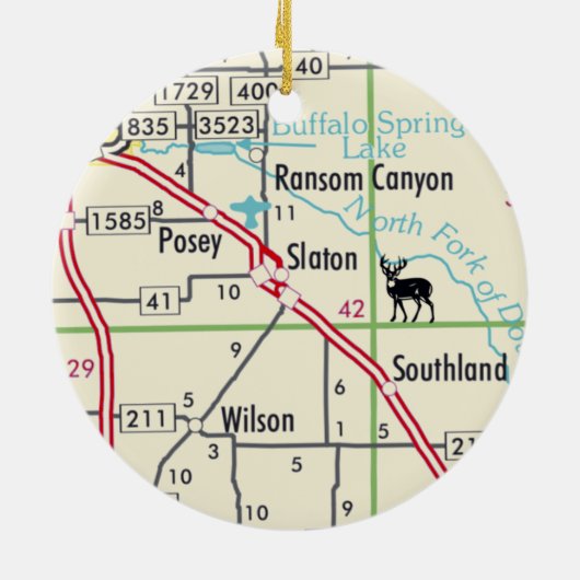 Slaton TX Road Map Keramisch Ornament (Achterkant)
