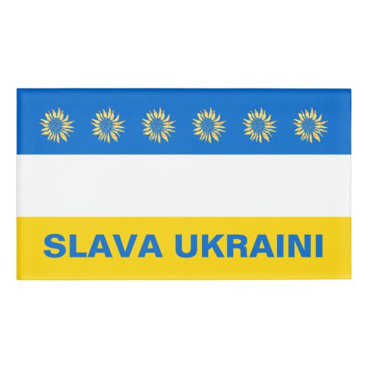 Slava Oekraïne Blauw Goud Zonnebloem Oekraïne Steu Naambadge (Voorkant)