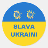 Slava Oekraïne Blauw Goud Zonnebloem Oekraïne Steu Ronde Sticker (Voorkant)