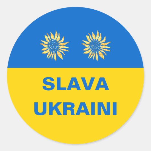 Slava Oekraïne Blauw Goud Zonnebloem Oekraïne Steu Ronde Sticker (Voorkant)