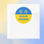 Slava Oekraïne Blauw Goud Zonnebloem Oekraïne Steu Ronde Sticker