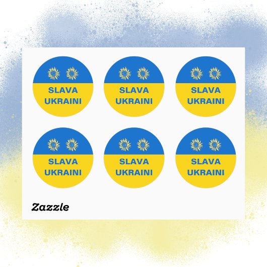 Slava Oekraïne Blauw Goud Zonnebloem Oekraïne Steu Ronde Sticker