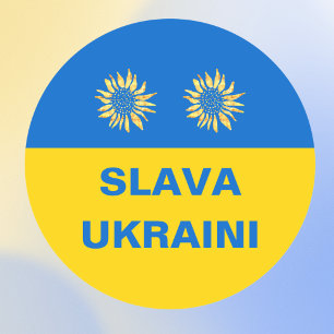 Slava Oekraïne Blauw Goud Zonnebloem Oekraïne Steu Ronde Sticker