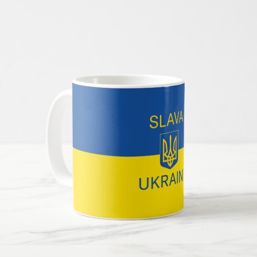 Slava Ukraine glorie Oekraïense oorlogssymbool pat Koffiemok (Voorkant links)