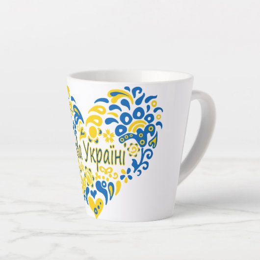 Slava Ukraine Glory naar Oekraïne groot hart Latte Mok (Rechterhoek)