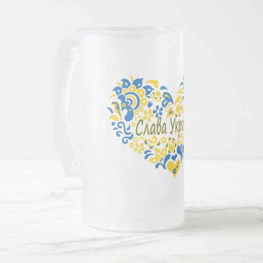 Slava Ukraine Glory naar Oekraïne groot hart Matglas Bierpul (Voorkant links)