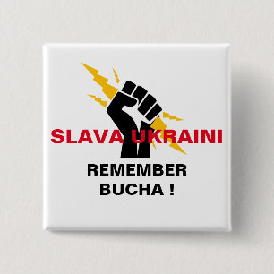 SLAVA UKRAÏNE HERINNER BUCHA KNOP VIERKANTE BUTTON 5,1 CM