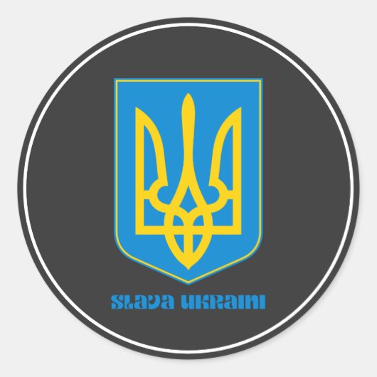 Slava Ukraine Shield Blue Classic Round Sticker (Voorkant)