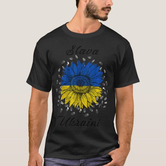 Slava Ukraine Sunflower Ik sta bij de Oekraïense v T-shirt (Voorkant)