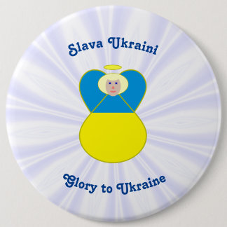 Slava Ukraini Eer aan Oekraine Engel Ronde Button 6,0 Cm