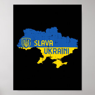 Slava Ukraini Eer aan Oekraïne Kaart Oekraïense Ma Poster