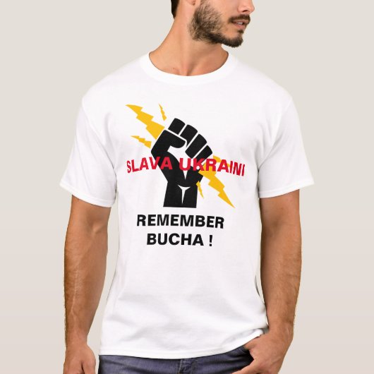 SLAVA UKRAINI HERINNERT BUCHA T-Shirt (Voorkant)