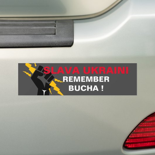 SLAVA UKRAINI HERINNERT DE BUMPERSTICKER VAN BUCHA (Op auto)