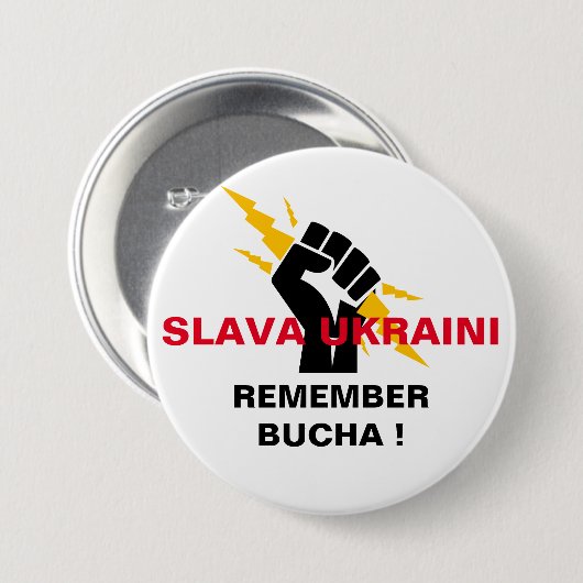 SLAVA UKRAINI HERINNERT DE BUTTON VAN BUCHA (Voorkant /achterkant)