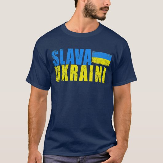 SLAVA UKRAINI met Oekraïense vlag verhit T-shirt (Voorkant)