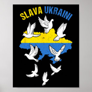 Slava Ukraini Oekraïne Kaart Vlag Duiven Van Vrede Poster