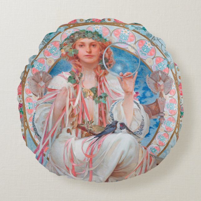 Slavia, Alphonse Mucha Sierkussen Rond Kussen (Voorkant)