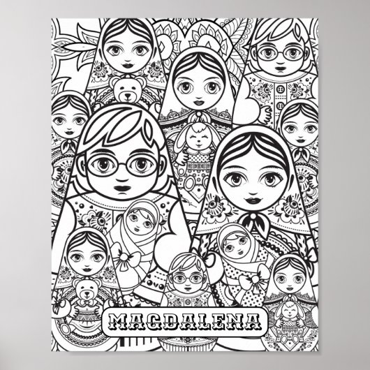 Slavic Folk Art Nesting Dolls Name Adult Coloring Poster (Voorkant)