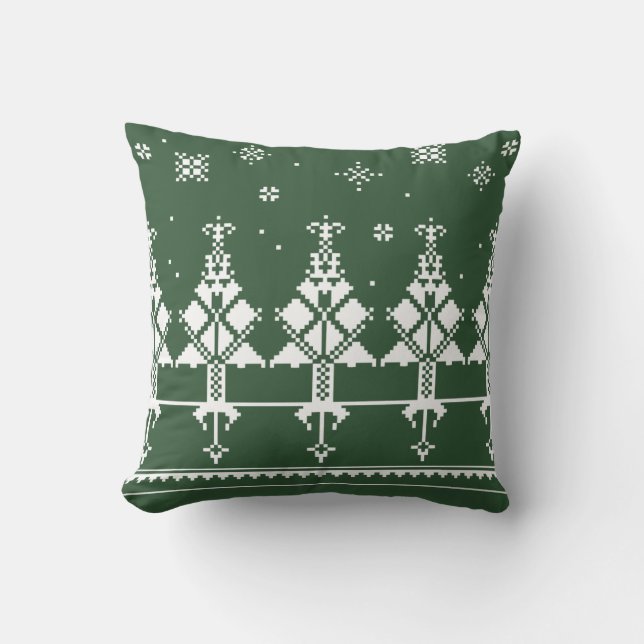 Slavic Folk Art | Winterbos groen en wit Kussen (Voorkant)