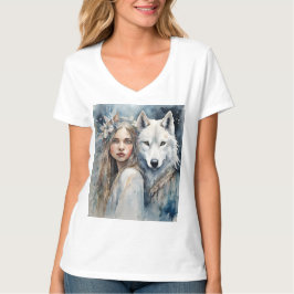 Slavisch meisje en witte wolf t-shirt