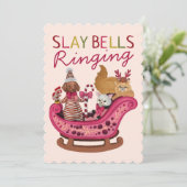 Slay Bells Ringing Ugly Christmas Sweater Party Kaart (Staand voorkant)