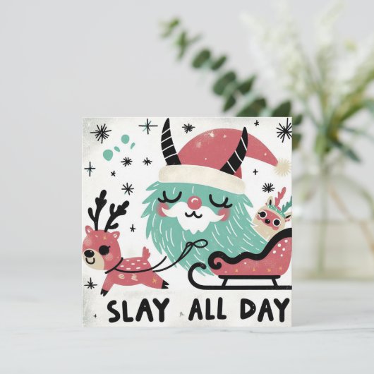 Slay de hele dag Santa sleigh Feestdagenkaart (Staand voorkant)