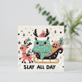 Slay de hele dag Santa sleigh Feestdagenkaart