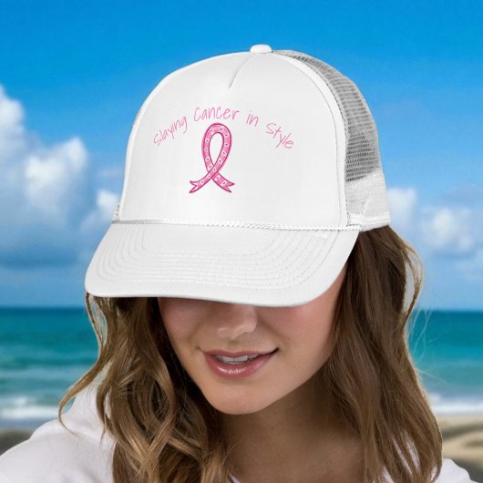 Slaying Cancer in Style Hat | Pink Ribbon Trucker Pet
