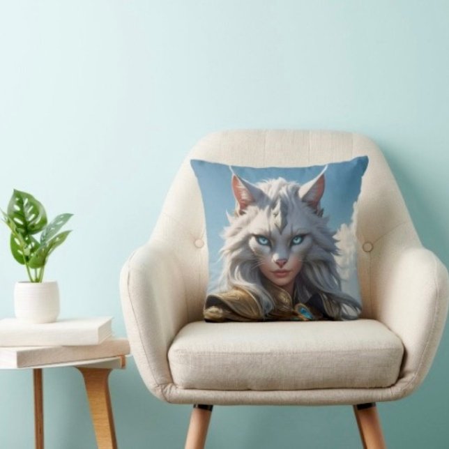 Slecht Blauwogig Kat Kussen (Throw Pillow 100% polyester heavyweight stretch material. Hidden zipper Made in the USA.
)