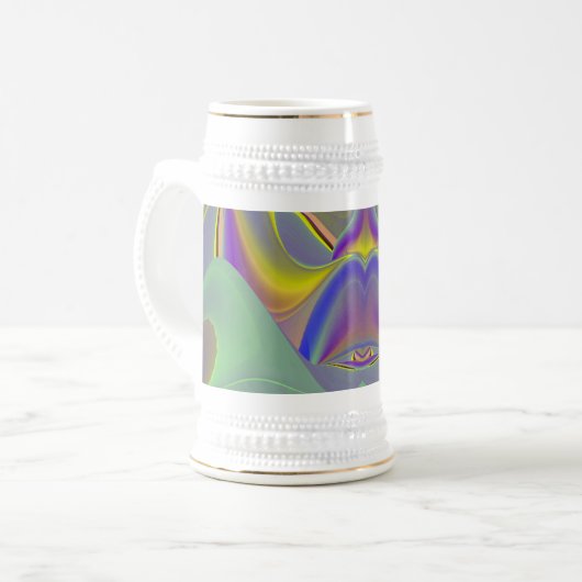 Slecht gezicht, Abstracte 3D regenboogkunst Bierpul (Voorkant links)