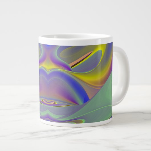 Slecht gezicht, Abstracte 3D regenboogkunst Grote Koffiekop (Voorkant rechts)