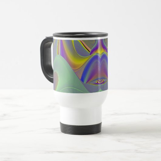 Slecht gezicht, Abstracte 3D regenboogkunst Reisbeker (Voorkant links)